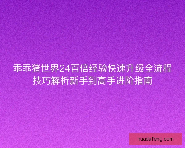 乖乖猪世界24百倍经验快速升级全流程技巧解析新手到高手进阶指南